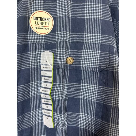 Duluth Button Up 3X Blue Plaid NEW Relaxed Untucked Hemp Organic Cotton Vented - Picture 4 of 15